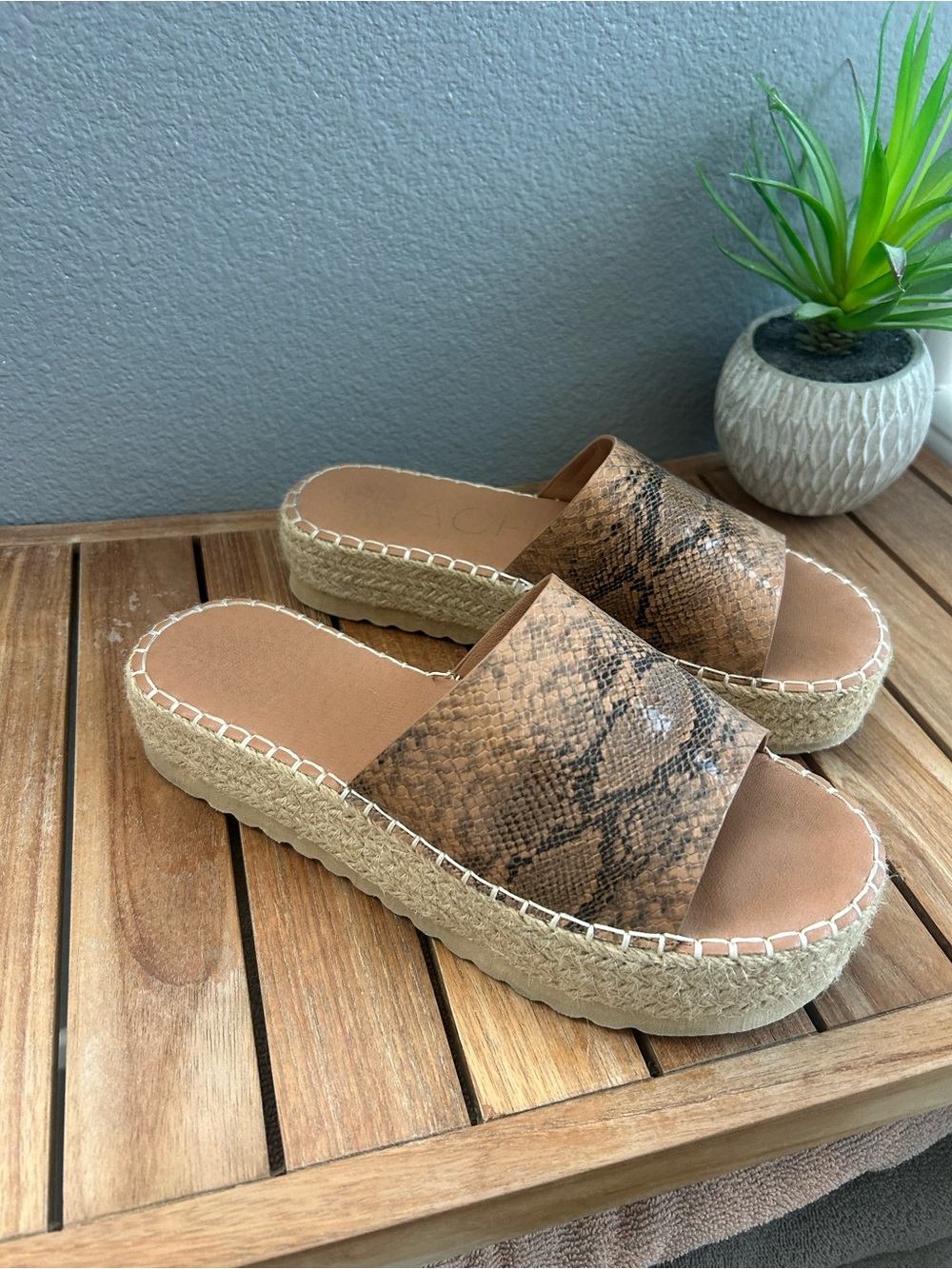 Coconuts by Matisse Tan Snake-Print Platform Espadrille Slides